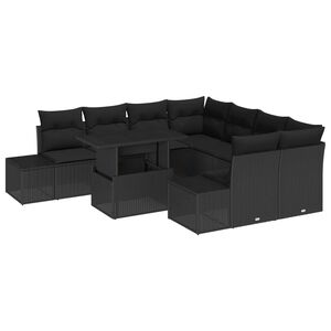 vidaXL Garden Sofa Set 9 pcs Black Poly Rattan and Powder-Coated Steel