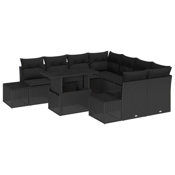 vidaXL Garden Sofa Set 9 pcs Black Poly Rattan and Powder-Coated Steel