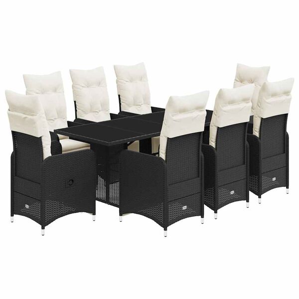 vidaXL 9 Piece Garden Bistro Set with Cushions Black Poly Rattan