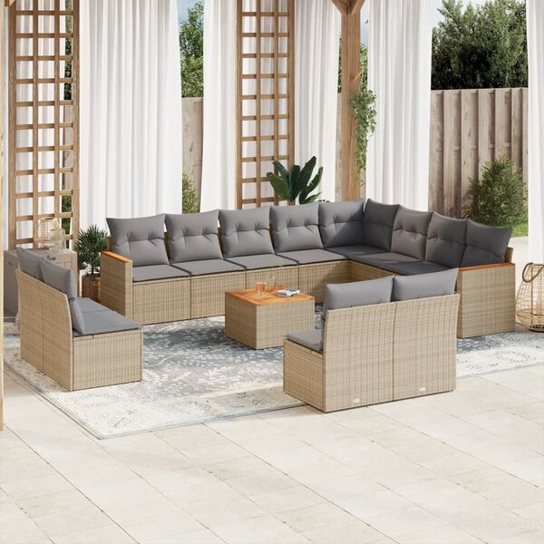 vidaXL 13 Piece Garden Sofa Set with Cushions Beige Poly Rattan