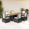 vidaXL 7 Piece Garden Dining Set with Cushions Black Poly Rattan