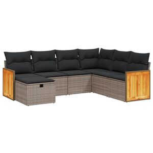 vidaXL 7 Piece Garden Sofa Set with Cushions Grey Poly Rattan