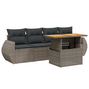 vidaXL 5 Piece Garden Sofa Set with Cushions Grey Poly Rattan