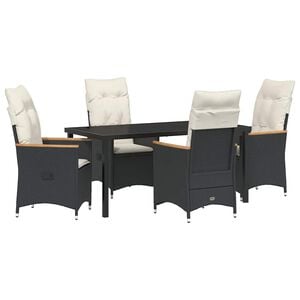 vidaXL Garden Dining Set with Cushion 5 pcs Black Poly Rattan