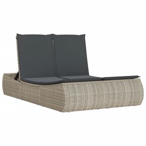 vidaXL Double Sun Lounger with Cushions Light Grey Poly Rattan