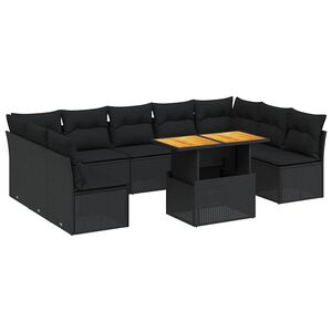 vidaXL 10 Piece Garden Sofa Set with Cushions Black Poly Rattan