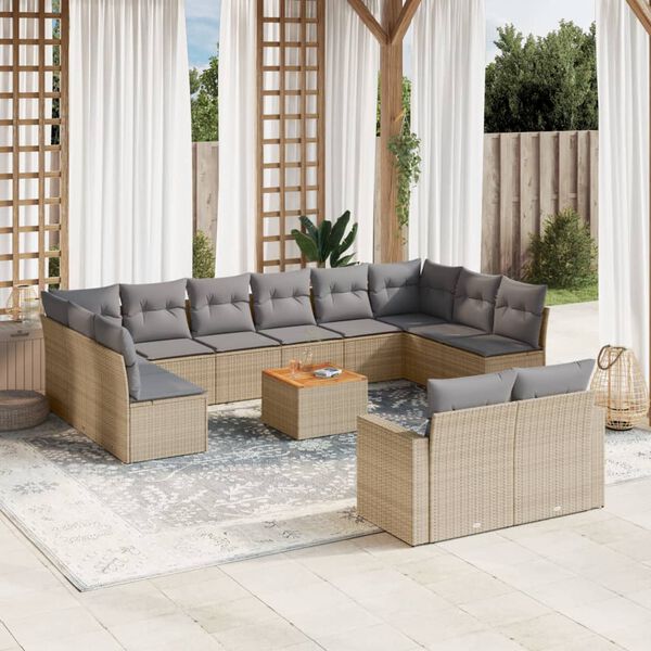 vidaXL 13 Piece Garden Sofa Set with Cushions Mix Beige Poly Rattan