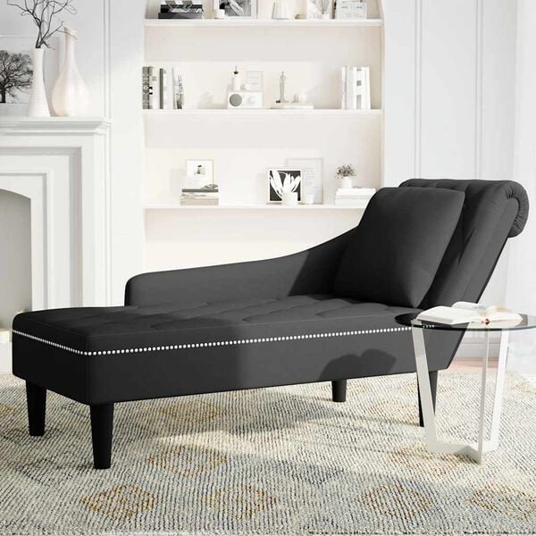 vidaXL Chaise Lounge with Pillow and Right Armrest Black Velvet
