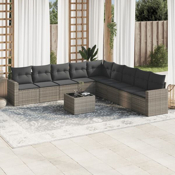 vidaXL 10 Piece Garden Sofa Set with Cushions Grey Poly Rattan