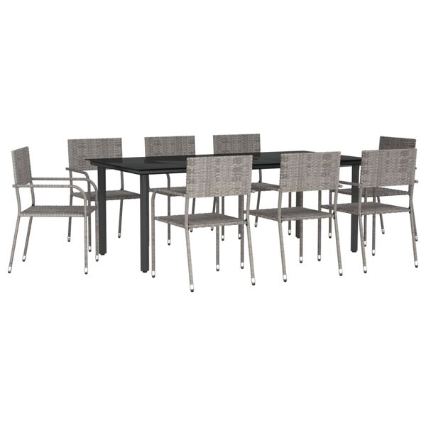 vidaXL 9 Piece Garden Dining Set Grey and Black Poly Rattan and Steel