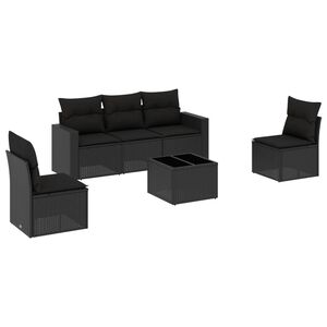 vidaXL 6 Piece Garden Sofa Set with Cushions Black Poly Rattan