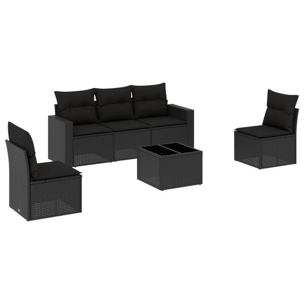 vidaXL 6 Piece Garden Sofa Set with Cushions Black Poly Rattan