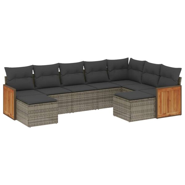 vidaXL 9 Piece Garden Sofa Set with Cushions Grey Poly Rattan