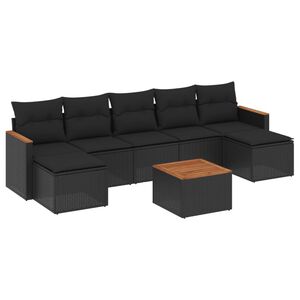 vidaXL 8 Piece Garden Sofa Set with Cushions Black Poly Rattan