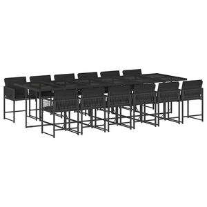 vidaXL 13 Piece Garden Dining Set with Cushions Black Poly Rattan