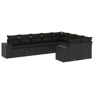 vidaXL 9 Piece Garden Sofa Set with Cushions Black Poly Rattan