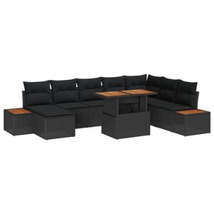 vidaXL Garden Sofa Set with Storage 9 pcs Black Poly rattan