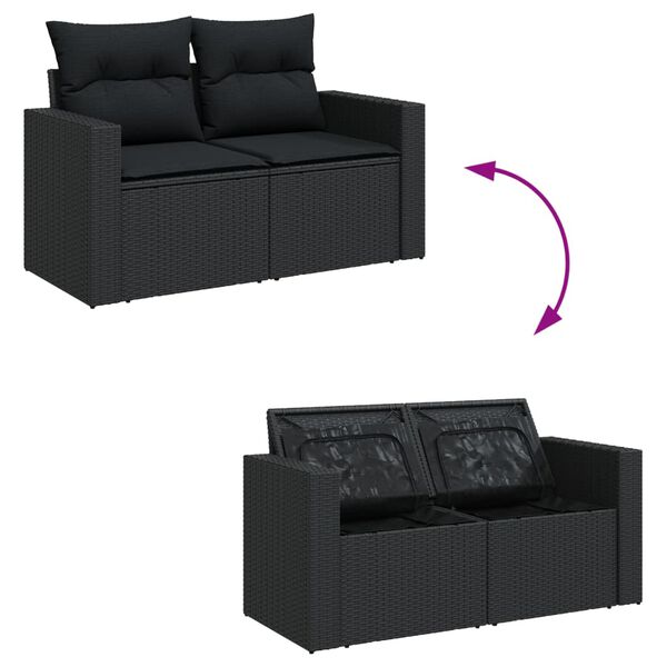 vidaXL 10 Piece Garden Sofa Set with Cushions Black Poly Rattan