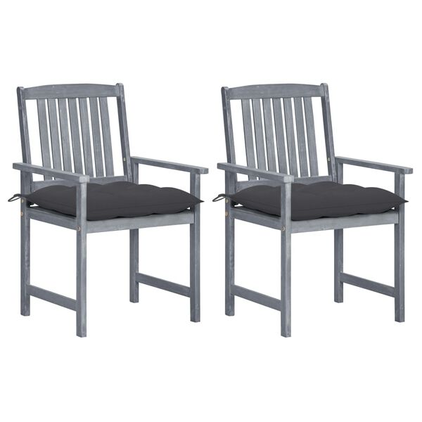 vidaXL Garden Chairs with Cushions 2 pcs Grey Solid Acacia Wood