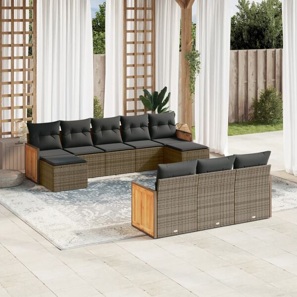 vidaXL 10 Piece Garden Sofa Set with Cushions Grey Poly Rattan