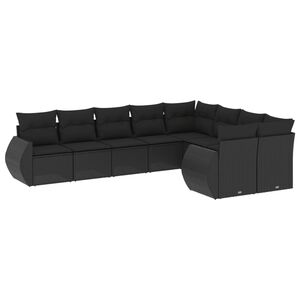 vidaXL 9 Piece Garden Sofa Set with Cushions Black Poly Rattan