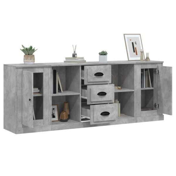 vidaXL Sideboards 3 pcs Concrete Grey Engineered Wood