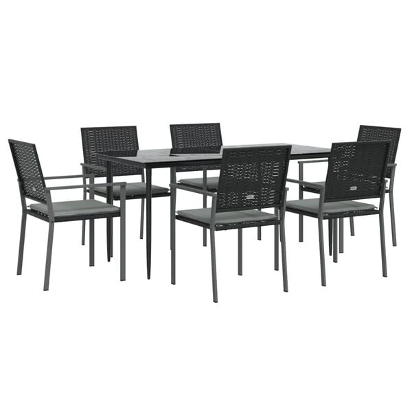 vidaXL 7 Piece Garden Dining Set with Cushions Poly Rattan and Steel