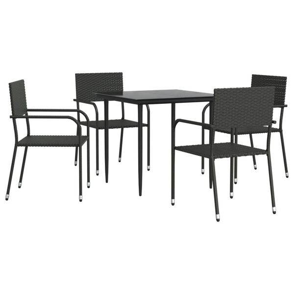 vidaXL 5 Piece Garden Dining Set Black Poly Rattan and Steel