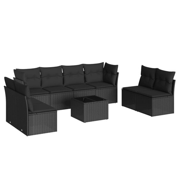 vidaXL 9 Piece Garden Sofa Set with Cushions Black Poly Rattan