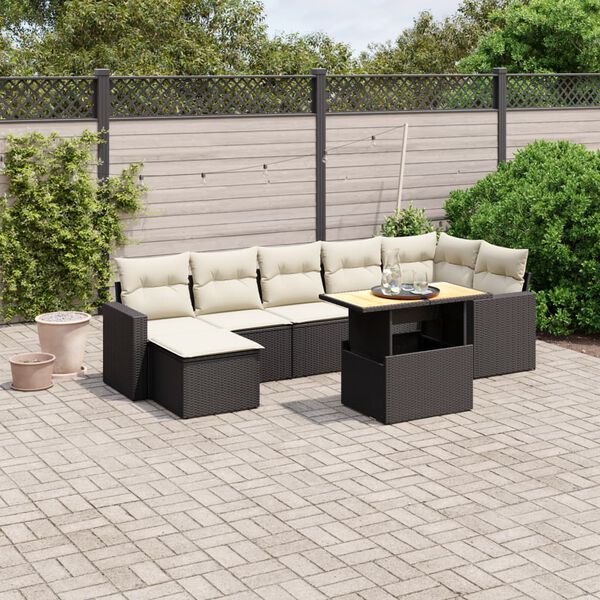 vidaXL 8 Piece Garden Sofa Set with Cushions Black Poly Rattan