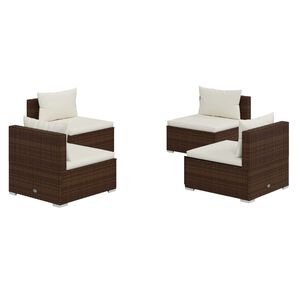 vidaXL 4 Piece Garden Lounge Set with Cushions Poly Rattan Brown
