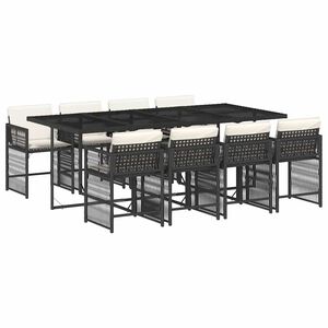 vidaXL 9 Piece Garden Dining Set with Cushions Black Poly Rattan
