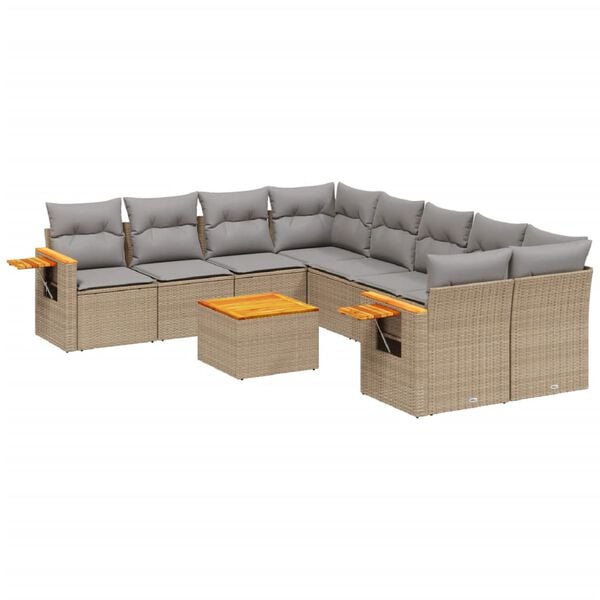 vidaXL 9 Piece Garden Sofa Set with Cushions Beige Poly Rattan
