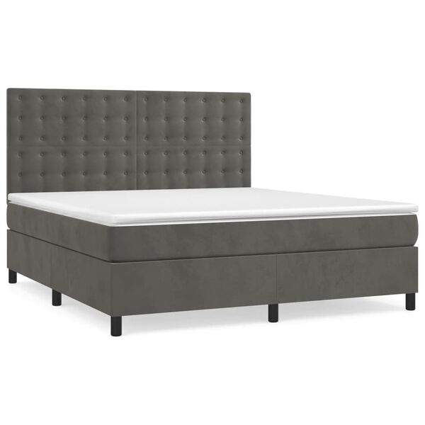 vidaXL Box Spring Bed with Mattress Dark Grey 153x203 cm Queen Size Velvet