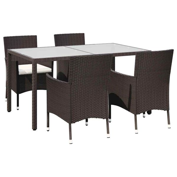 vidaXL 5 Piece Outdoor Dining Set with Cushions Poly Rattan Brown
