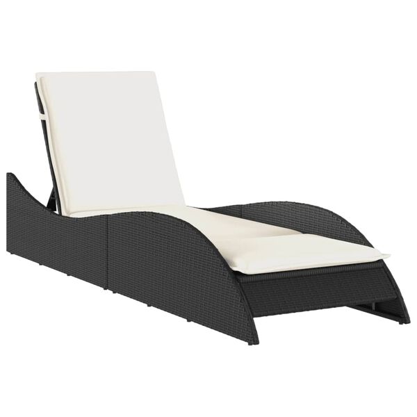 vidaXL Sun Lounger with Cushion Black 60x205x73 cm Poly Rattan