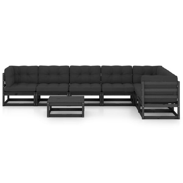 vidaXL 8 Piece Garden Lounge Set with Cushions Black Solid Pinewood