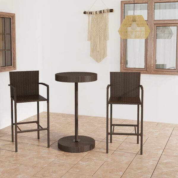 vidaXL 3 Piece Garden Bar Set Poly Rattan Brown