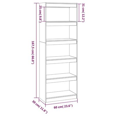 vidaXL Book Cabinet/Room Divider 60x30x167.5 cm Solid Wood Pine