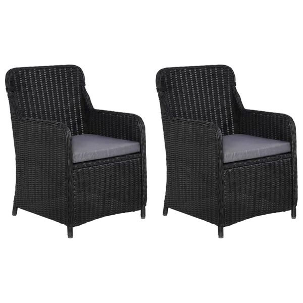 vidaXL Outdoor Chairs with Cushions 2 pcs Poly Rattan Black