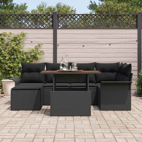 vidaXL Garden Sofa Set with Storage 7 pcs Black Poly rattan