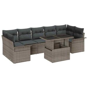 vidaXL Garden Sofa Set with Cushion 8 pcs Grey Poly Rattan