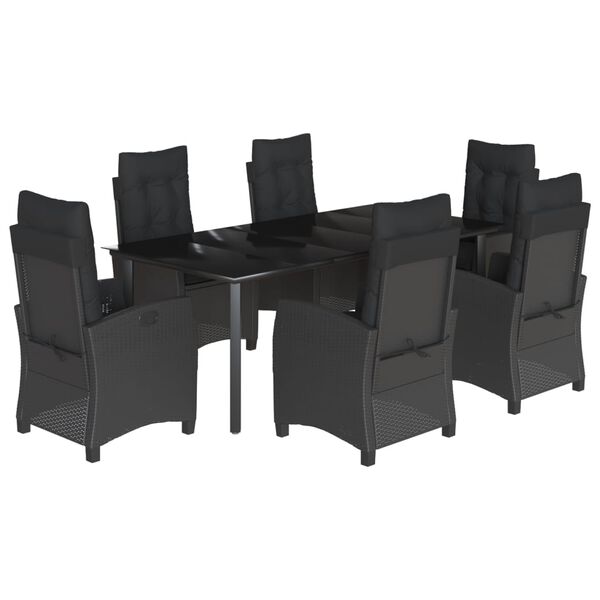 vidaXL 7 Piece Garden Dining Set with Cushions Black Poly Rattan