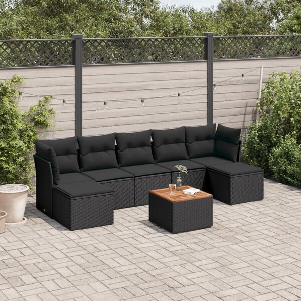 vidaXL 8 Piece Garden Sofa Set with Cushions Black Poly Rattan