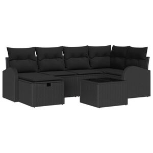 vidaXL Garden Sofa Set with Cushion 7 pcs Black Poly rattan