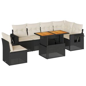 vidaXL 7 Piece Garden Sofa Set with Cushions Black Poly Rattan