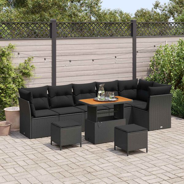 vidaXL Garden Sofa Set Height-Adjustable 9 pcs Black Poly Rattan