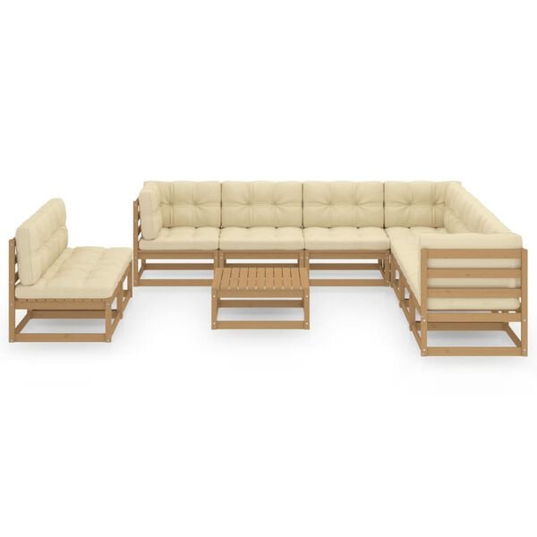 vidaXL 10 Piece Garden Lounge Set&Cushions Honey Brown Solid Pinewood