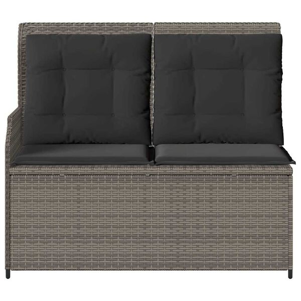 vidaXL Reclining Garden Bench with Cushions Grey Poly Rattan