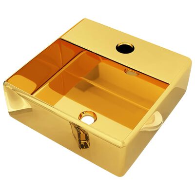 vidaXL Wash Basin with Faucet Hole 38x30x11.5 cm Ceramic Gold